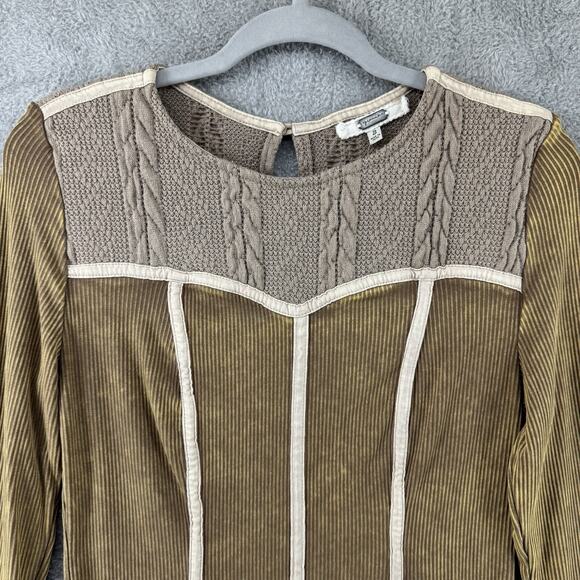 Gimnicks by BKE Thermal Top S Mustard Rib Cable Knit Crew Neck Key Hole Stretch - Picture 3 of 13